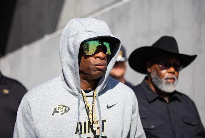 Colorado Buffaloes head coach Deion Sanders against the Arizona State Sun Devils at Mountain America Stadium